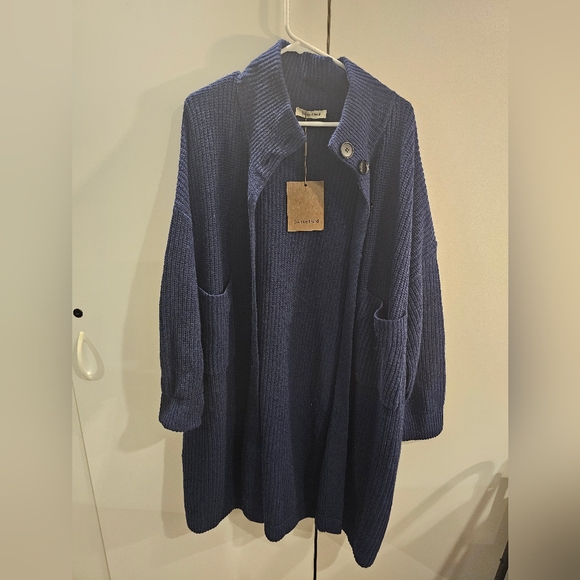 Gentle Herd Womans Medium Blue Long Cardigan with Pockets - Picture 1 of 9